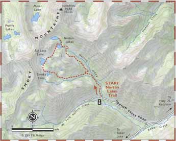 norton lakes and big lost lake trail : map copyright 2001 E.B. Phillips