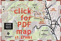 click here for PDF map of Adams Gulch hikes (1.27mb). map 2002 E.B. Phillips