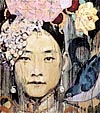 Hung Liu, "Blue Bird" Oil on Canvas (detail)
