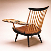 George Nakashima "Lounge Chair with Free-Form Myrtle Wood Burl Arm" 1989