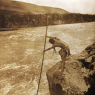Wisham fisherman on the Columbia. Photo by Edward S. Curtis, courtesy Broschofsky Galleries.