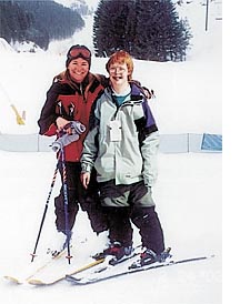 Cara Larocca, ski instructor and alpine adaptive specialist, with student Grant Swindle. courtesy photo