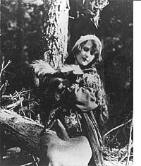 Shipman holds her tame skunk that made occasional appearances in the movies. photo courtesy Nell Shipman Archives  Boise State University