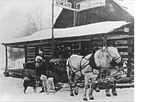 Coolin, Idaho was the closest town to Shipman's Lionhead Lodge on Priest Lake. Shipman stops at the local Post Office with her two sled dogs, Lady and Tex. photo courtesy Nell Shipman Archives  Boise State University