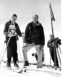 Ed Scott works with young ski racers in the 1960s. Photo courtesy the Community Library Regional History Department