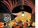 Picasso Linoleum still life by lamplight