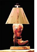 26 Pine and Cedar Boot Lamp carved by R.C. Hink