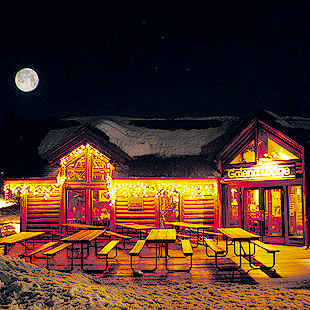 A glowing Galena Lodge provides warmth and sustenance for weary adventurers. Photo by Matt Leidecker